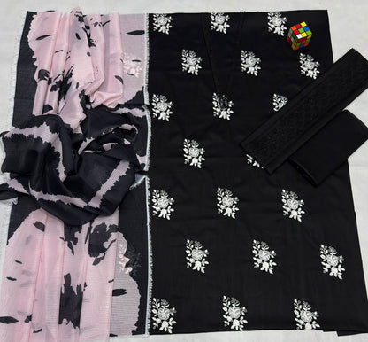 Hussain Rehar Lawn Embroidered 3Piece D-001