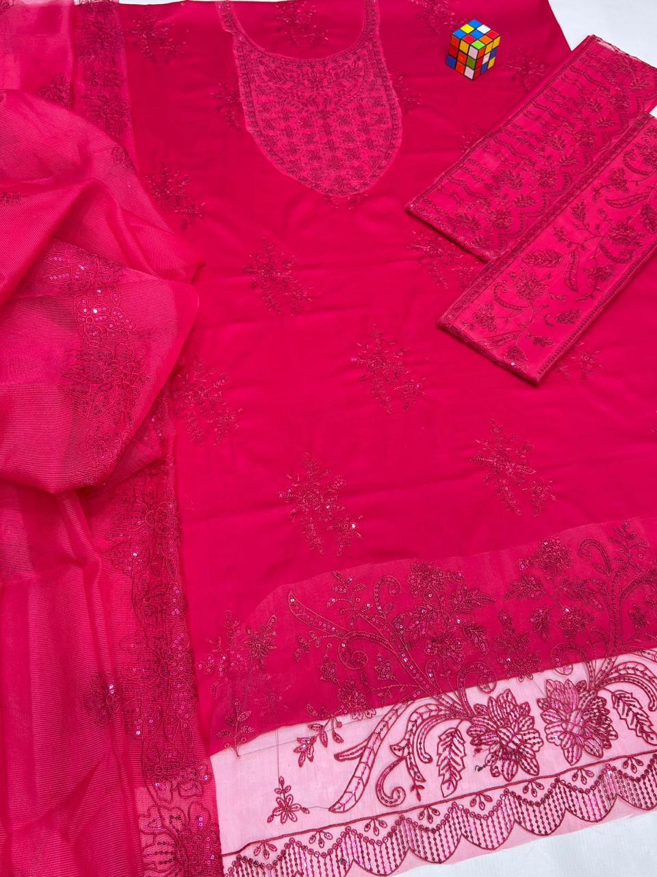 Maria B Dhanak Embroidered 3Piece D-001