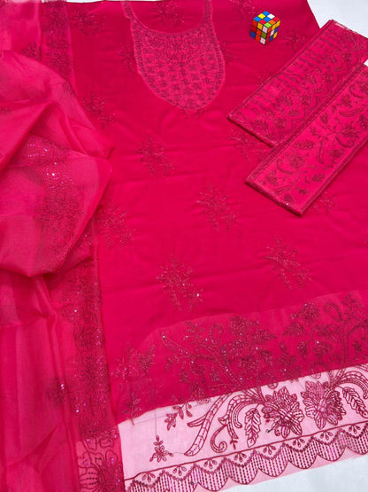 Maria B Dhanak Embroidered 3Piece D-001