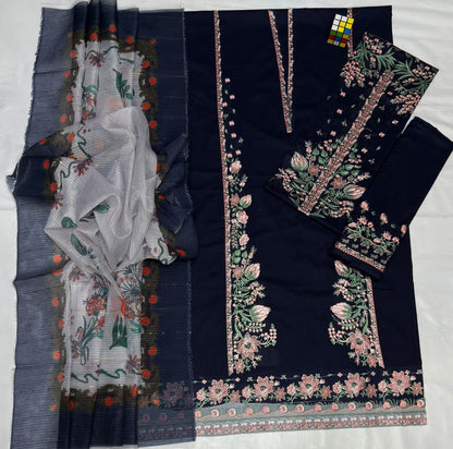 Qalamkar Embroidered lawn 3piece