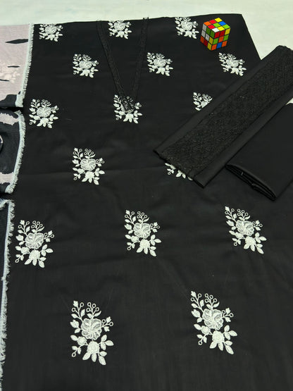 Hussain Rehar Lawn Embroidered 3Piece D-001