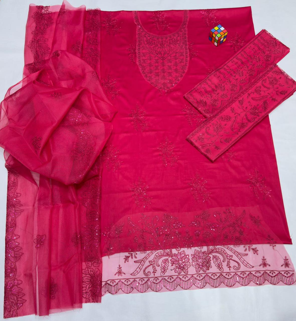 Maria B Dhanak Embroidered 3Piece D-001