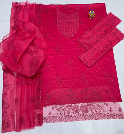 Maria B Dhanak Embroidered 3Piece D-001